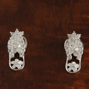 Sterling Silver CZ Strap and Plumeria See Through Slipper Post Earrings