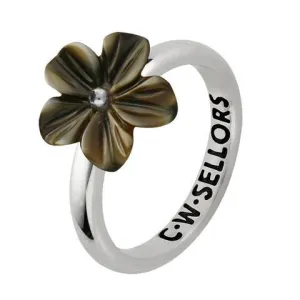 Sterling Silver Dark Mother of Pearl Tuberose 12mm Desert Rose Ring