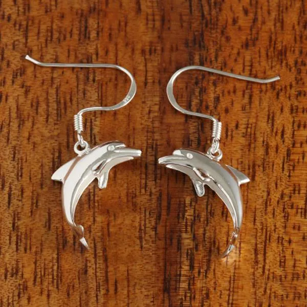 Sterling Silver Dolphin Hook Earrings