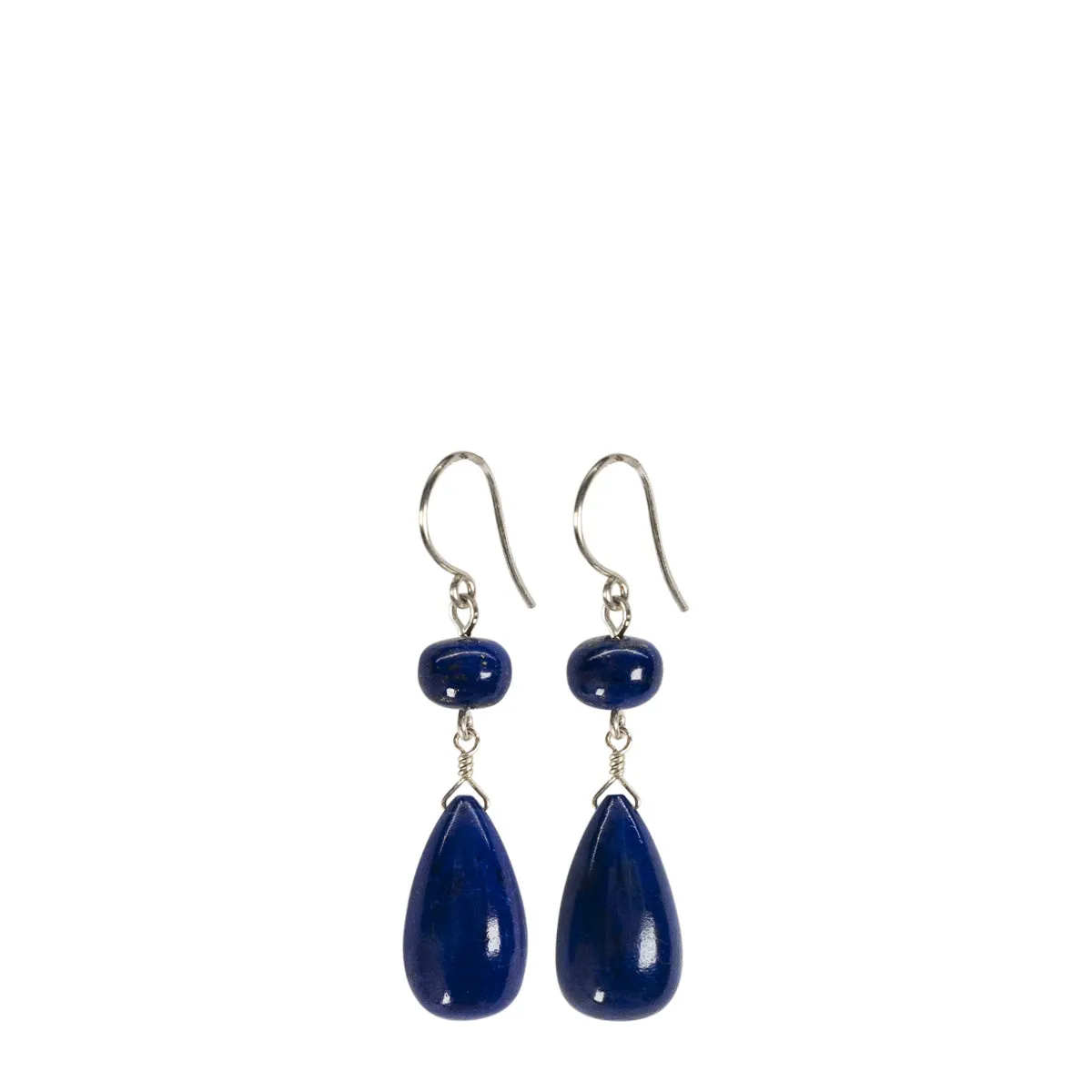 Sterling Silver Double Lapis Bead Drop Earrings