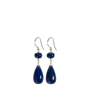 Sterling Silver Double Lapis Bead Drop Earrings