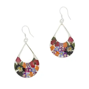 Sterling Silver Floral Mixed Petal Double Teardrop Drop Earrings