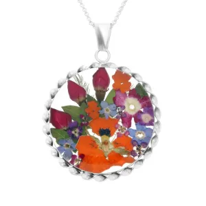 Sterling Silver Floral Mixed Petal Large Round Necklace