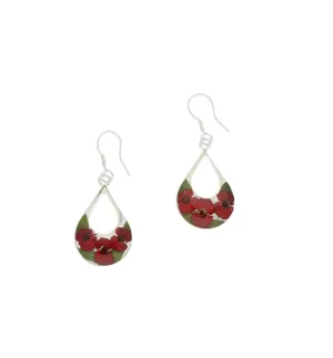 Sterling Silver Floral Poppy Double Teardrop Drop Earrings D