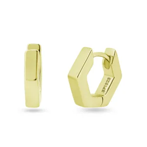 Sterling Silver Gold Plated Hexagon Huggie Hoop Earring 11.7mm - STE01358GP