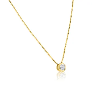 Sterling Silver Gold Plated Round Solitaire Necklace - GCP00001GP