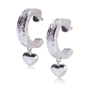 Sterling Silver Hawaiian Scroll Half Circle with Heart Post Earrings