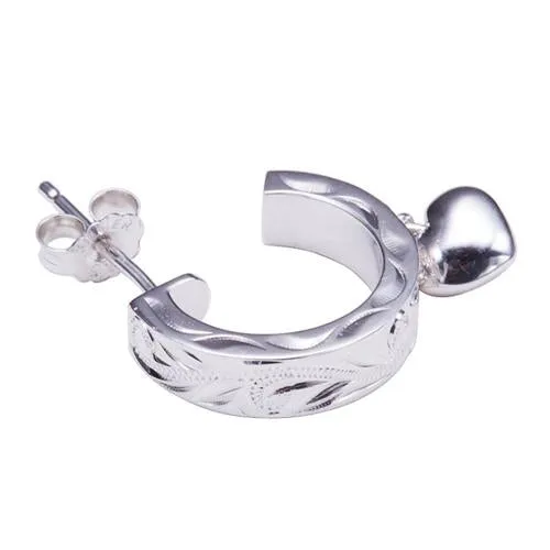 Sterling Silver Hawaiian Scroll Half Circle with Heart Post Earrings