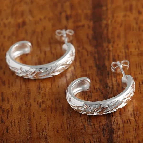 Sterling Silver Hawaiian Scroll Half Moon Earrings
