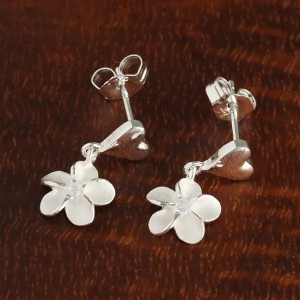 Sterling Silver Heart and 8mm Plumeria with CZ Post Earrings