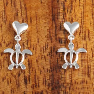 Sterling Silver Heart and Honu (Hawaiian Turtle) Post Earrings