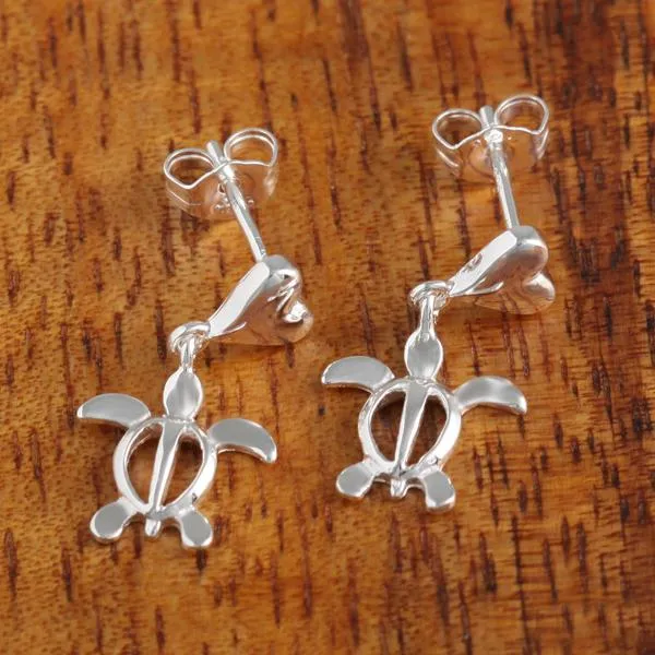 Sterling Silver Heart and Honu (Hawaiian Turtle) Post Earrings