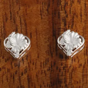 Sterling Silver Heart Hibiscus Post Earrings