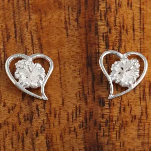 Sterling Silver Hibiscus in Heart Post Earrings