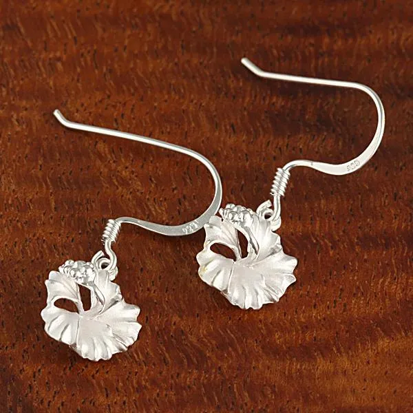 Sterling Silver Hibiscus Sandblast Hook Earrings (6-18mm)