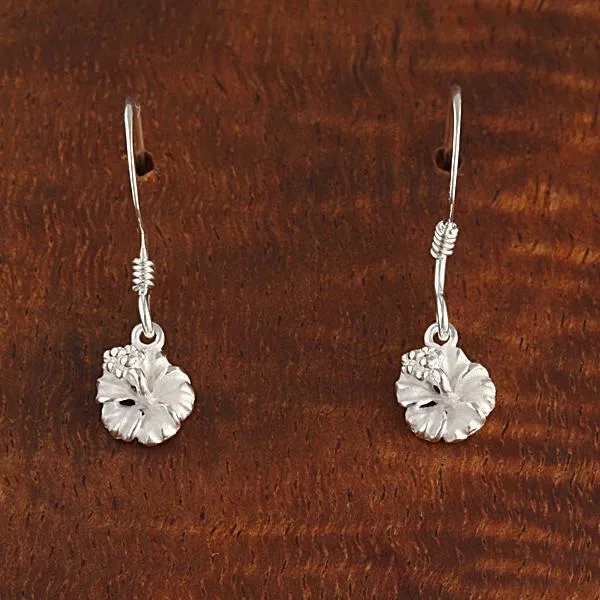 Sterling Silver Hibiscus Sandblast Hook Earrings (6-18mm)