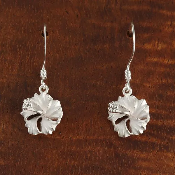 Sterling Silver Hibiscus Sandblast Hook Earrings (6-18mm)