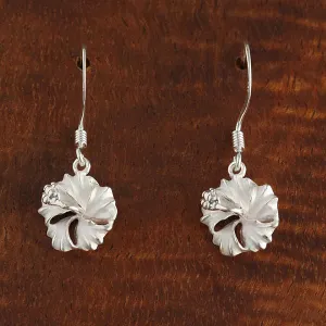 Sterling Silver Hibiscus Sandblast Hook Earrings (6-18mm)