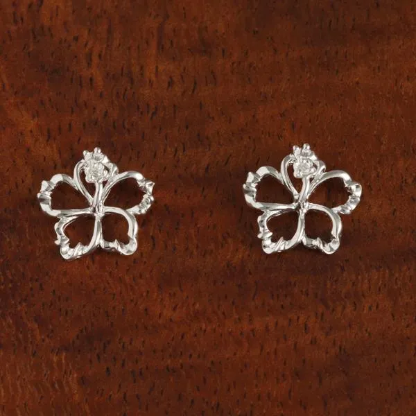 Sterling Silver Hibiscus with CZ Floating Post Earrings (8-18mm)