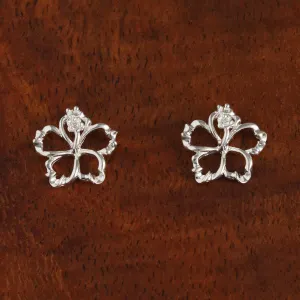 Sterling Silver Hibiscus with CZ Floating Post Earrings (8-18mm)