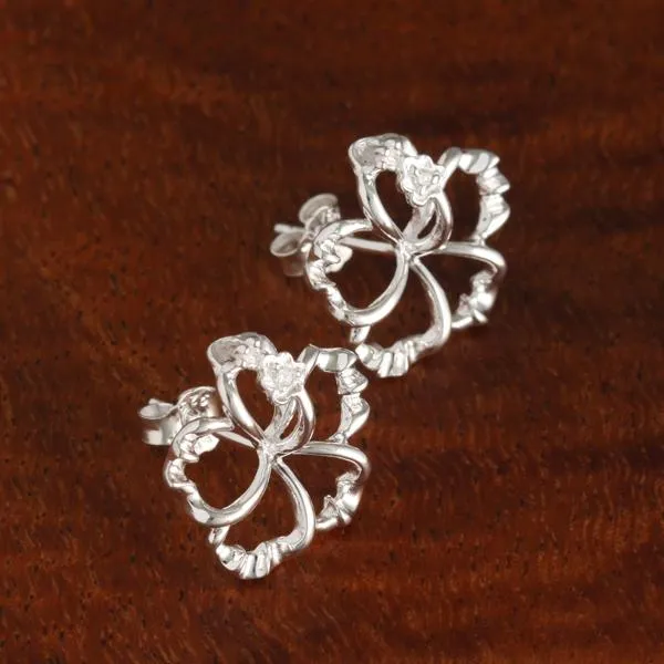 Sterling Silver Hibiscus with CZ Floating Post Earrings (8-18mm)
