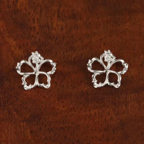 Sterling Silver Hibiscus with CZ Floating Post Earrings (8-18mm)