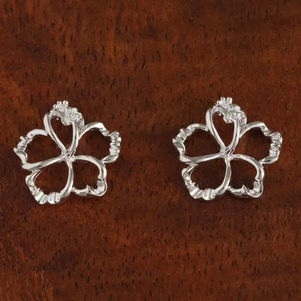 Sterling Silver Hibiscus with CZ Floating Post Earrings (8-18mm)