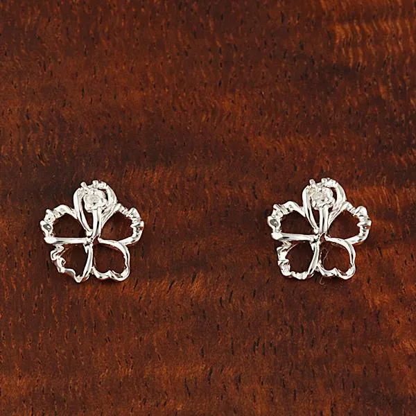 Sterling Silver Hibiscus with CZ Floating Post Earrings (8-18mm)