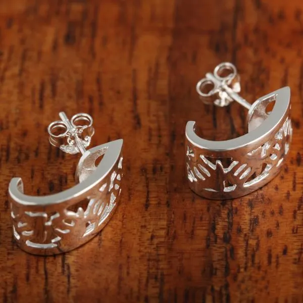 Sterling Silver Honu (Hawaiian Turtle) Half Moon Earrings