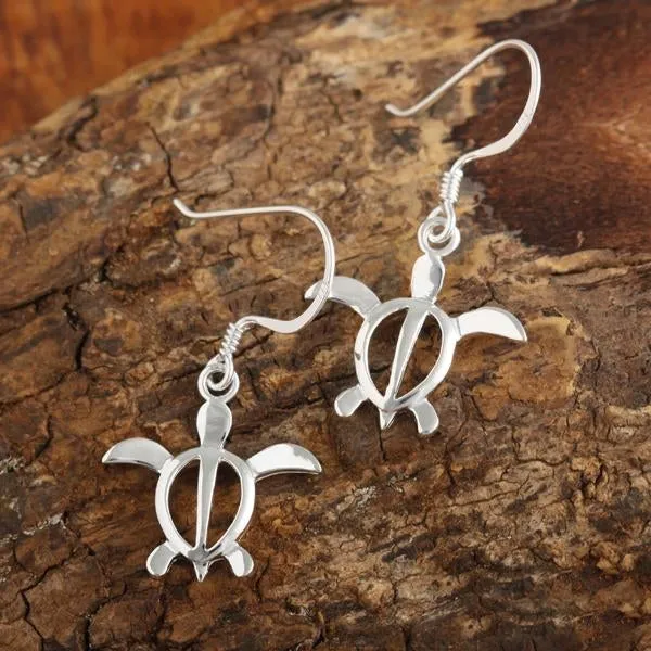 Sterling Silver Honu (Hawaiian Turtle) Hook Earrings (S/M)