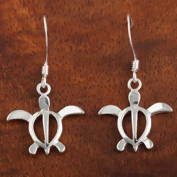 Sterling Silver Honu (Hawaiian Turtle) Hook Earrings (S/M)
