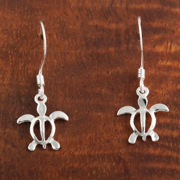 Sterling Silver Honu (Hawaiian Turtle) Hook Earrings (S/M)