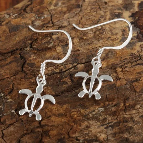 Sterling Silver Honu (Hawaiian Turtle) Hook Earrings (S/M)