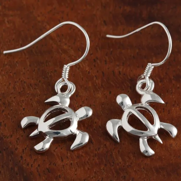 Sterling Silver Honu (Hawaiian Turtle) Hook Earrings