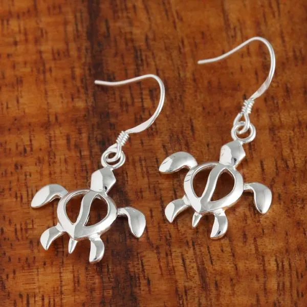 Sterling Silver Honu (Hawaiian Turtle) Hook Earrings