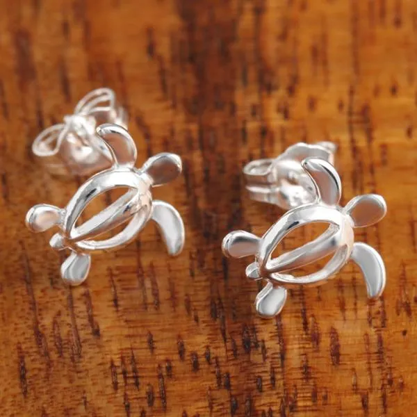 Sterling Silver Honu (Hawaiian Turtle) Post Earrings (S/M)