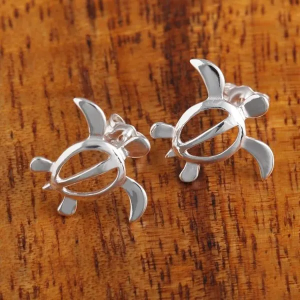 Sterling Silver Honu (Hawaiian Turtle) Post Earrings (S/M)