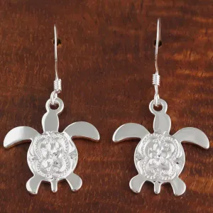Sterling Silver Honu (Hawaiian Turtle) Scroll Hook Earrings
