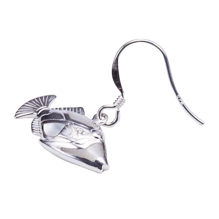 Sterling Silver Humuhumunukunukuapua'a with Mother-of-Pearl Inlay Hook Earrings
