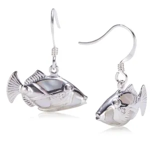 Sterling Silver Humuhumunukunukuapua'a with Mother-of-Pearl Inlay Hook Earrings