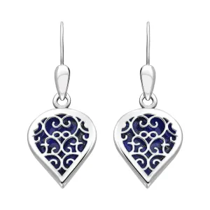 Sterling Silver Lapis Lazuli Flore Filigree Heart Drop Earrings