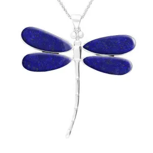 Sterling Silver Lapis Lazuli Four Stone Large Dragonfly Necklace