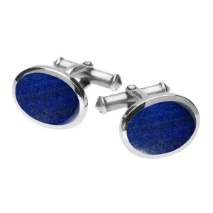 Sterling Silver Lapis Lazuli Framed Oval Cufflinks