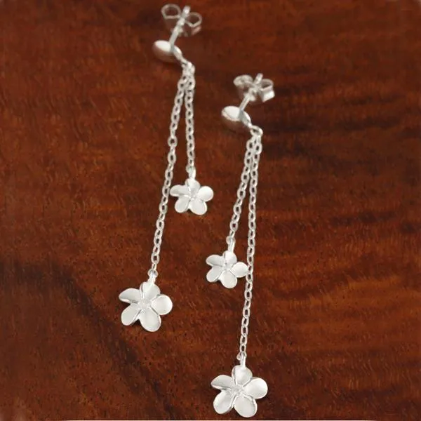 Sterling Silver Link Chain Two Plumeria Post Earrings
