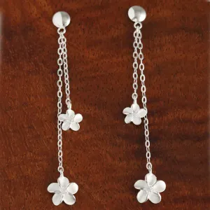 Sterling Silver Link Chain Two Plumeria Post Earrings