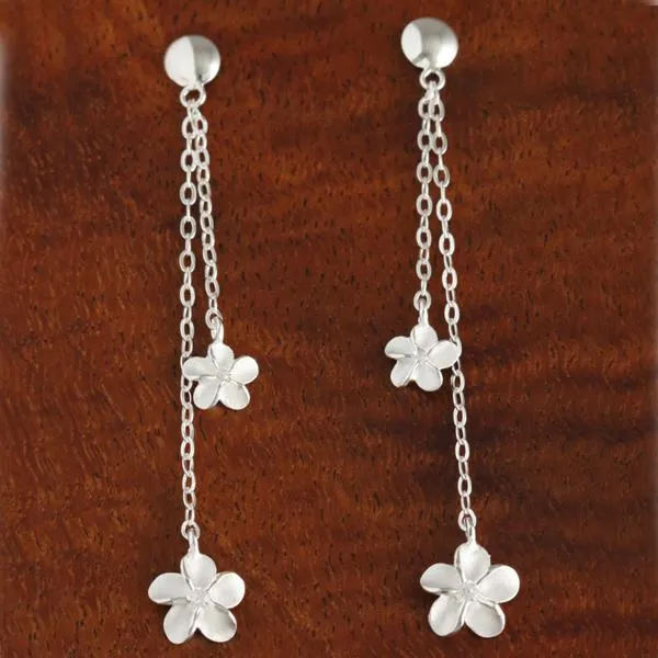 Sterling Silver Link Chain Two Plumeria Post Earrings