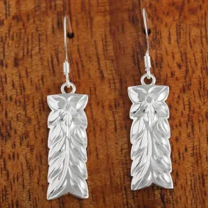 Sterling Silver Maile Leaf Vertical Hook Earrings 10mm