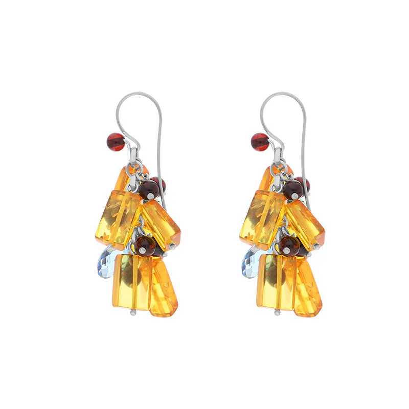 Sterling Silver Mixed Amber CZ Drop Earrings