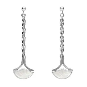 Sterling Silver Mother of Pearl Drop Twist Fan Stud Earrings