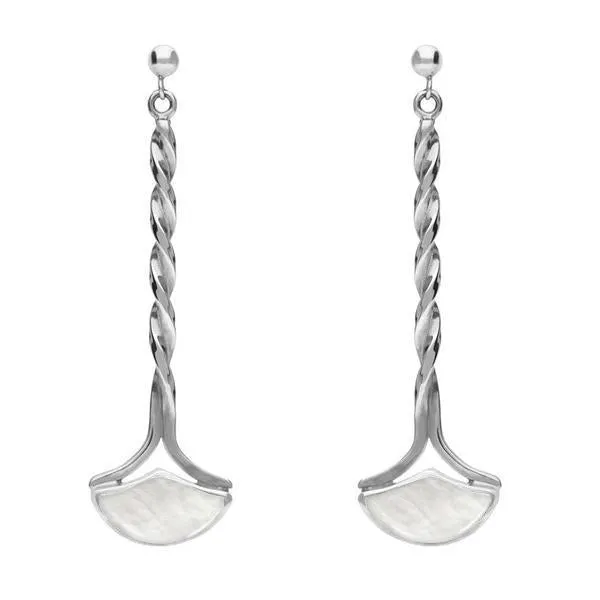 Sterling Silver Mother of Pearl Drop Twist Fan Stud Earrings